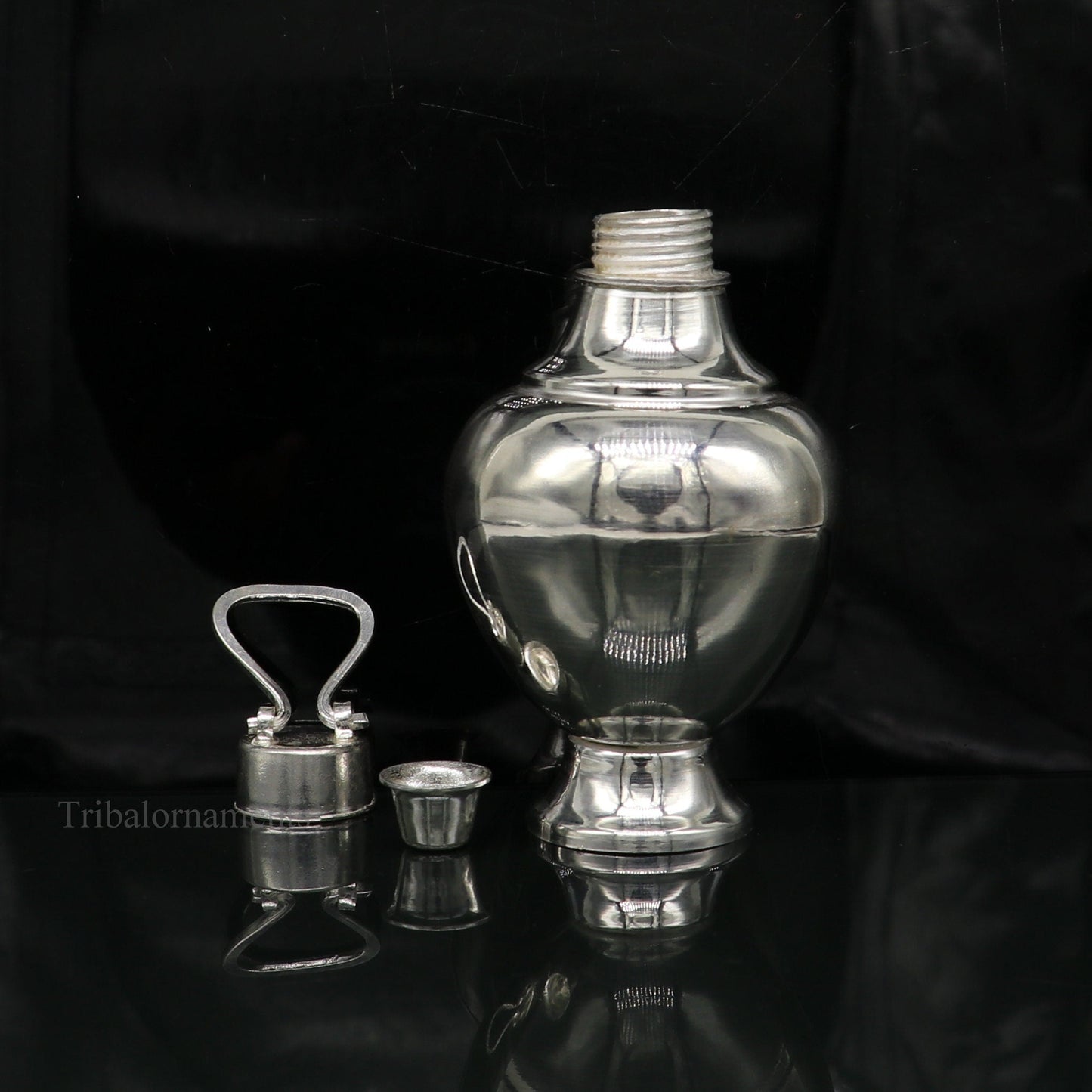 925 sterling silver handmade plain glossy Gangjali, Silver Gangajal Patra, best silver water pot kalash puja utensils Diwali special su418 - TRIBAL ORNAMENTS