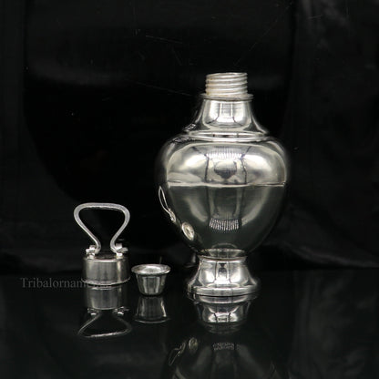 925 sterling silver handmade plain glossy Gangjali, Silver Gangajal Patra, best silver water pot kalash puja utensils Diwali special su418 - TRIBAL ORNAMENTS