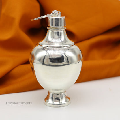 925 sterling silver handmade plain glossy Gangjali, Silver Gangajal Patra, best silver water pot kalash puja utensils Diwali special su419 - TRIBAL ORNAMENTS