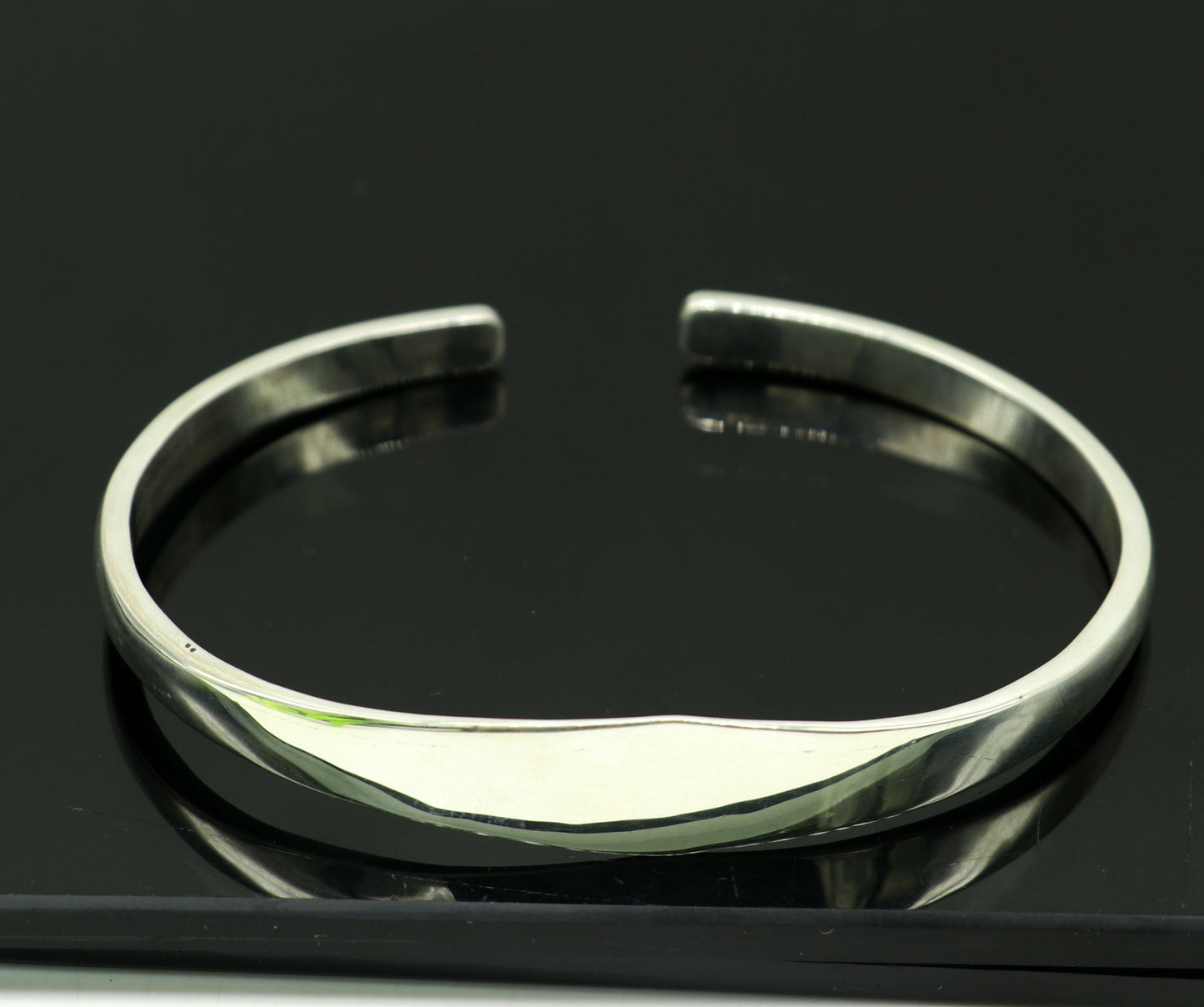 925 silver handmade adjustable bangle bracelet with plain shine design, tribal-style personalized kada from India by TRIBAL ORNAMENTS