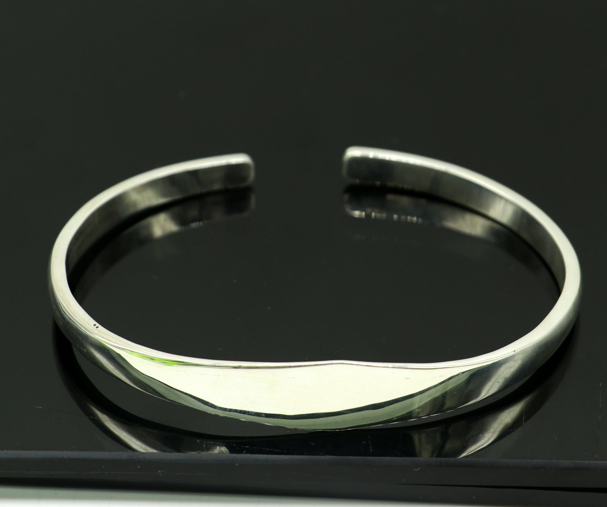 925 silver handmade adjustable bangle bracelet with plain shine design, tribal-style personalized kada from India by TRIBAL ORNAMENTS