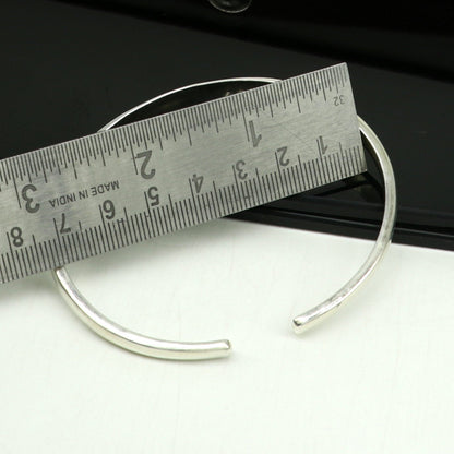 Sterling silver handmade adjustable bangle bracelet with plain shine design and unique personalized Indian kada cuff from TRIBAL ORNAMENTS