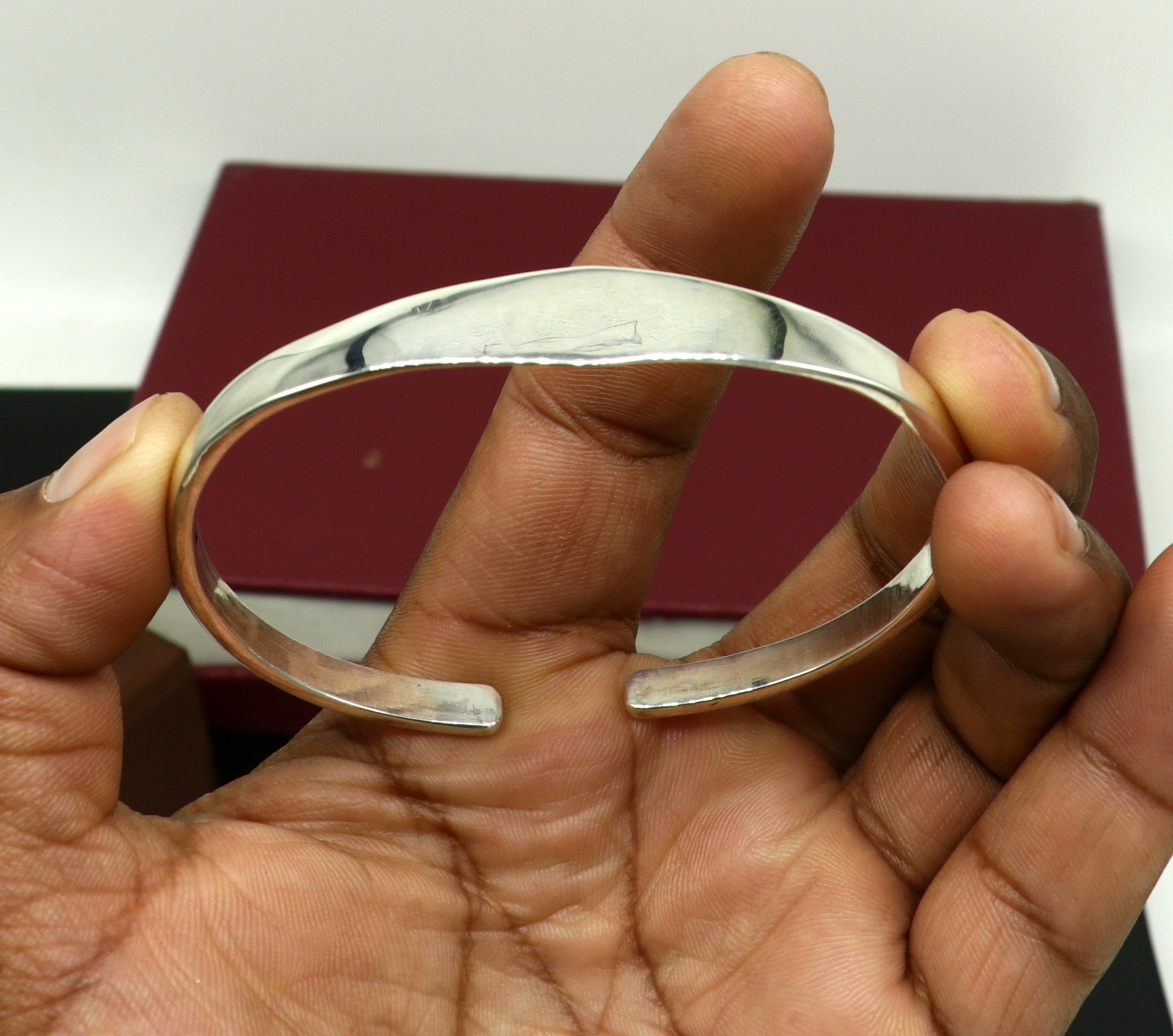 Sterling silver adjustable bangle cuff bracelet with shine finish, handmade tribal design, personalized jewelry from Tribal Ornaments.