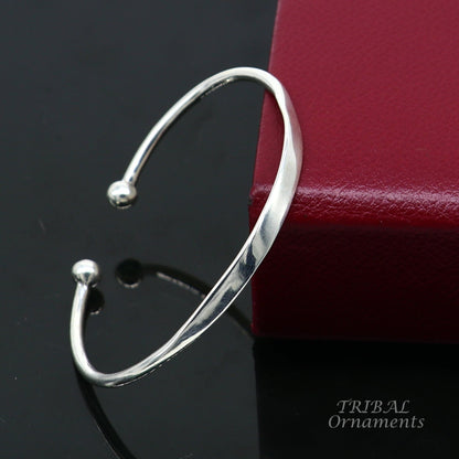 Sterling silver handmade bangle bracelet with shiny plain design, stylish cuff jewelry by TRIBAL ORNAMENTS for elegant gifting