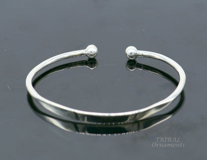 Sterling silver handmade bangle bracelet with shiny plain design, stylish cuff Kada from Tribal Ornaments.