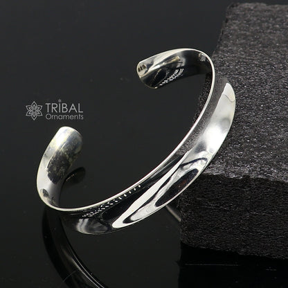 Stylish 925 sterling silver plain shiny bangle cuff by TRIBAL ORNAMENTS, featuring a sleek handmade design for men.