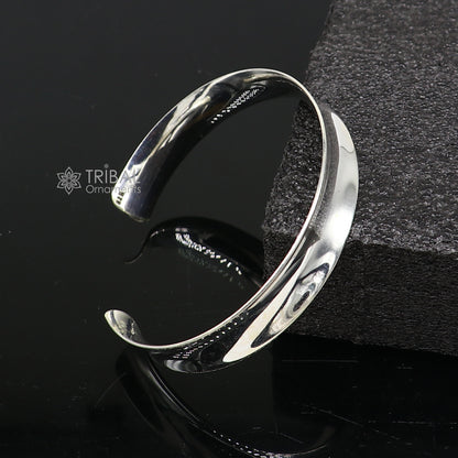 Sterling silver bangle cuff from TRIBAL ORNAMENTS, shiny handmade men's kada bracelet with a sleek, plain design.
