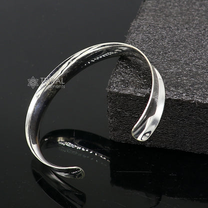 Sterling silver bangle cuff from TRIBAL ORNAMENTS, shiny handmade men's kada bracelet with a sleek, plain design.