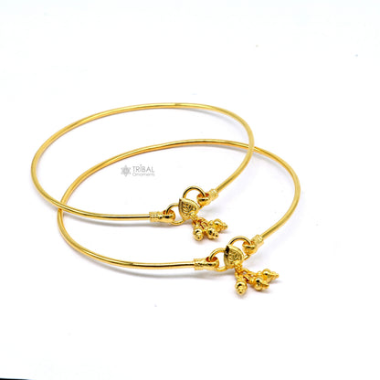 Sterling silver handmade foot bracelet with shiny gold polish, designed for ankle or belly dance jewelry, by TRIBAL ORNAMENTS.