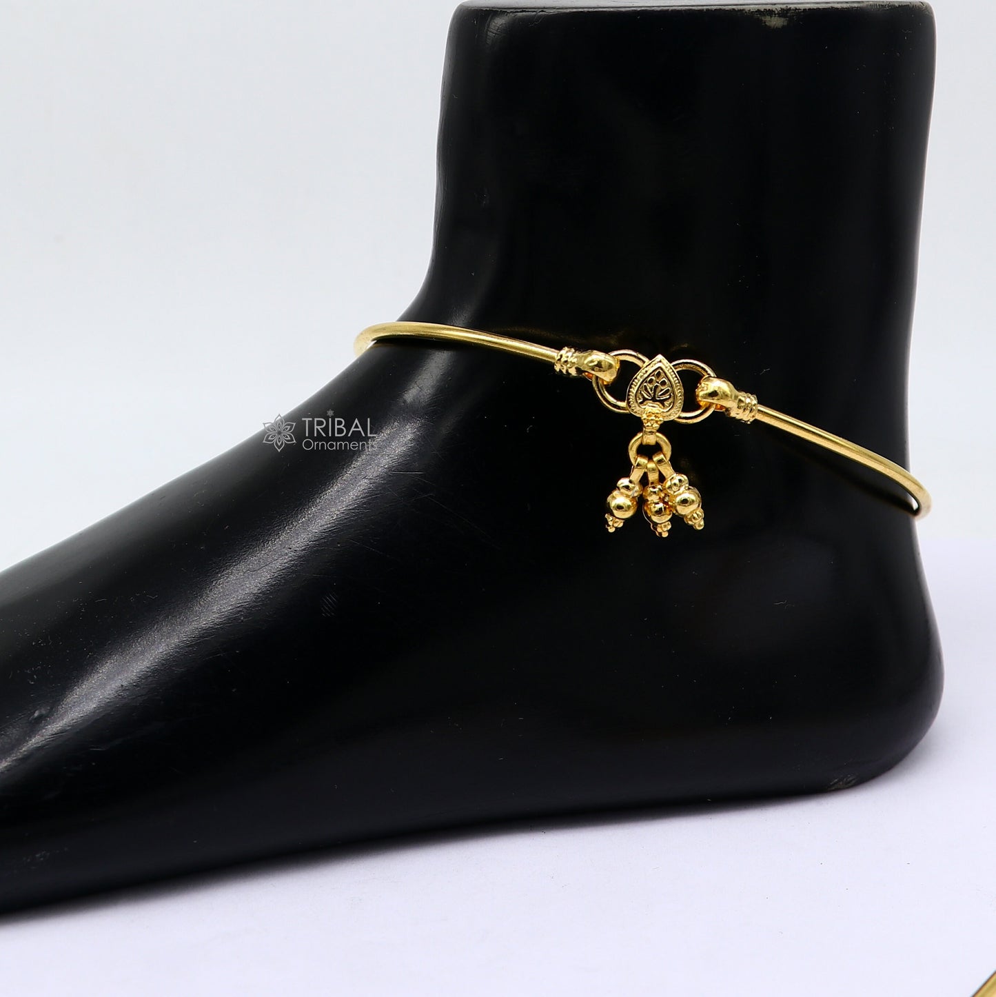 925 sterling silver handmade plain shiny design gold polished gorgeous foot bracelet ankle kada belly dance functional fancy jewelry nsfk98 - TRIBAL ORNAMENTS