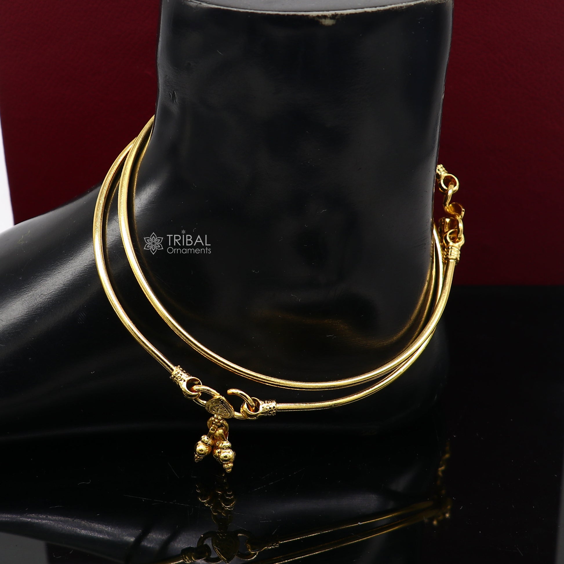 925 sterling silver handmade plain shiny design gold polished gorgeous foot bracelet ankle kada belly dance functional fancy jewelry nsfk98 - TRIBAL ORNAMENTS