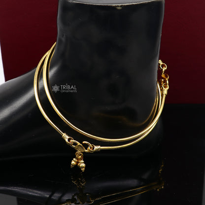 925 sterling silver handmade foot bracelet with shiny gold polish, featuring a sleek anklet design for belly dance and elegant jewelry style.