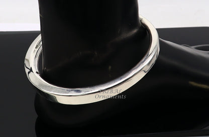 Sterling silver handmade foot bracelet with shiny, plain design, perfect for belly dance, unisex ankle kada by TRIBAL ORNAMENTS.
