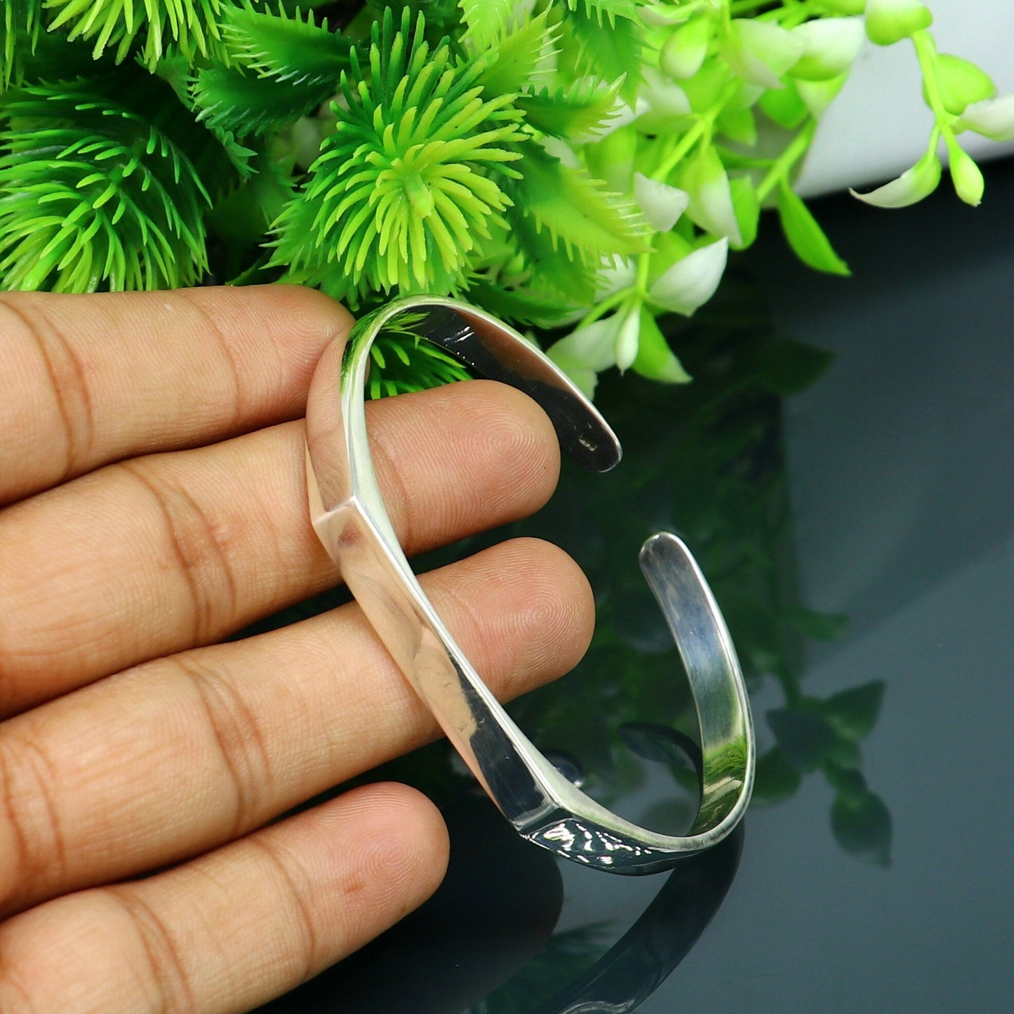 925 sterling silver handmade plain shiny design stunning bangle cuff bracelet Adjustable daily use tribal style jewelry unisex gift cuff71 - TRIBAL ORNAMENTS