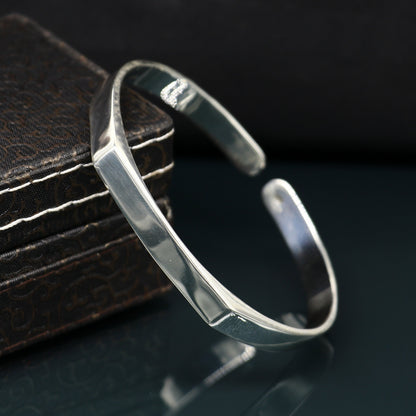 925 sterling silver handmade plain shiny design stunning bangle cuff bracelet Adjustable daily use tribal style jewelry unisex gift cuff71 - TRIBAL ORNAMENTS