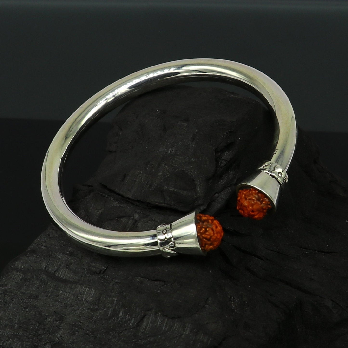 925 sterling silver handmade plain shiny fancy stylish bangle bracelet kada, elegant tribal rudraksha bangle unisex gifting jewelry nssk - TRIBAL ORNAMENTS