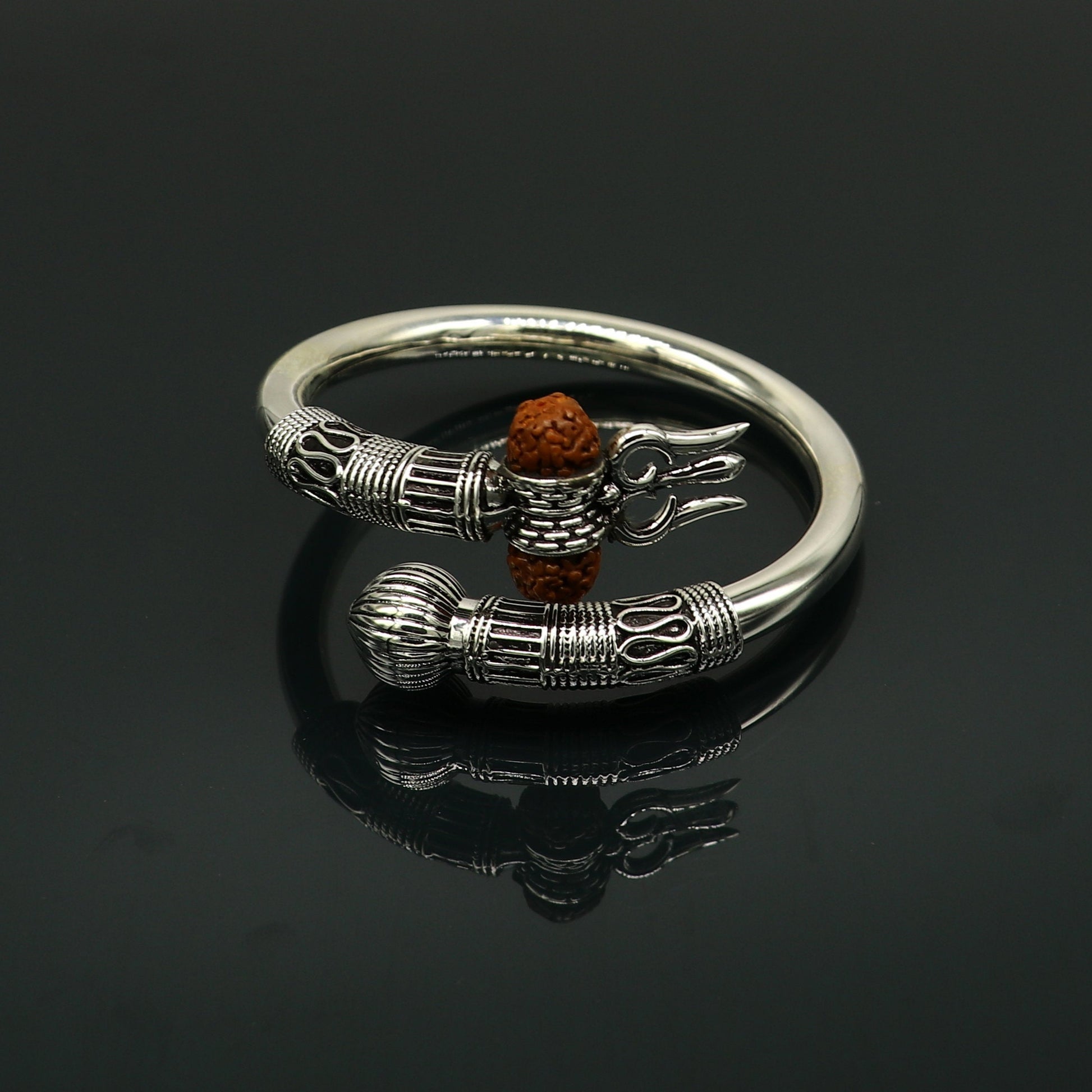 925 Sterling silver handmade plain shiny Lord Shiva trident trishul kada bangle bracelet with natural Rudraksha customized kada nssk417 - TRIBAL ORNAMENTS