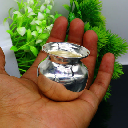 925 sterling silver handmade plain small Kalash or pot, unique worshipping silver puja article, water or milk shiva kalash pot india sv203 - TRIBAL ORNAMENTS