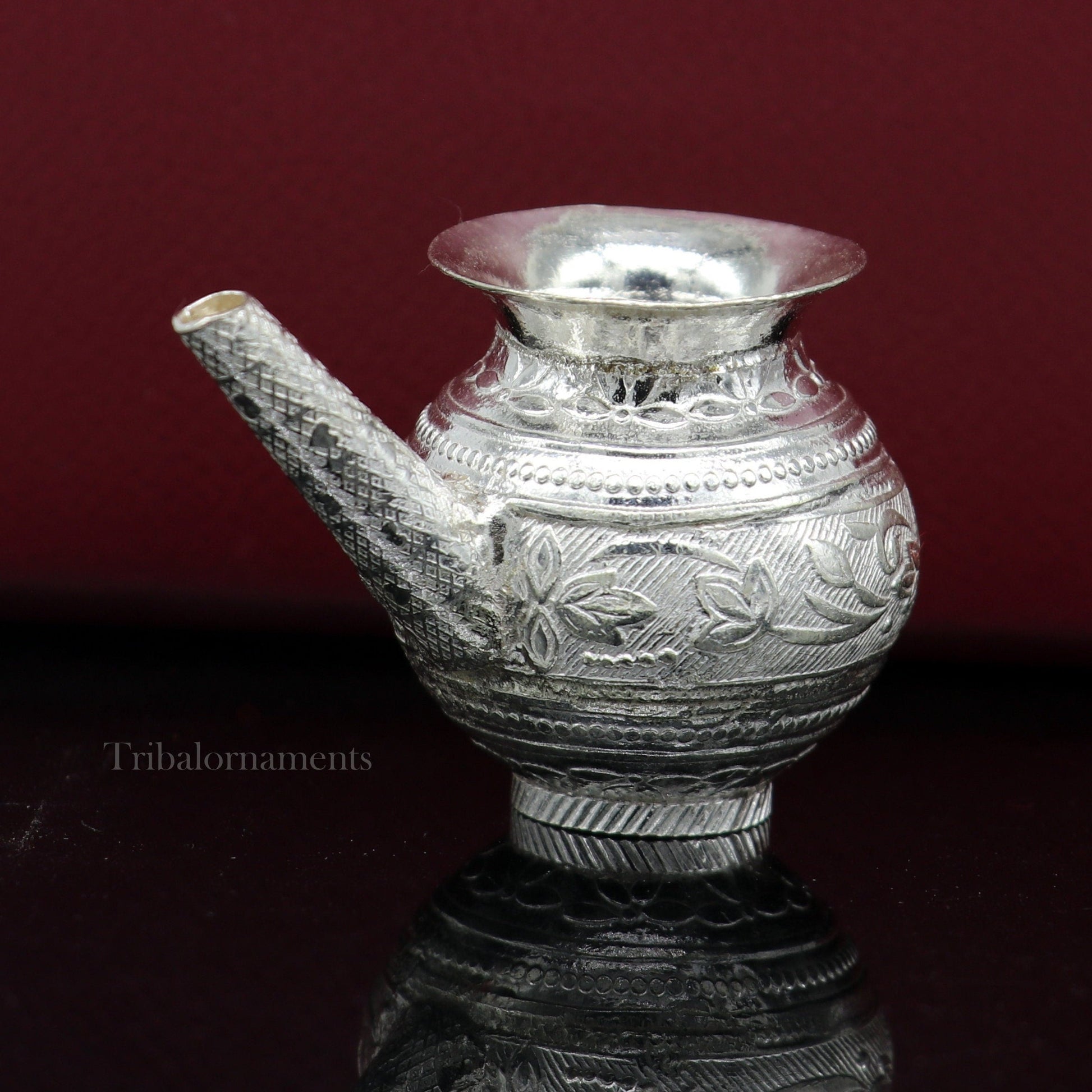 Solid sterling silver handmade plain small Kalash or pot, unique silver puja article, water or milk shiva Abhishek kalash pot india su536 - TRIBAL ORNAMENTS