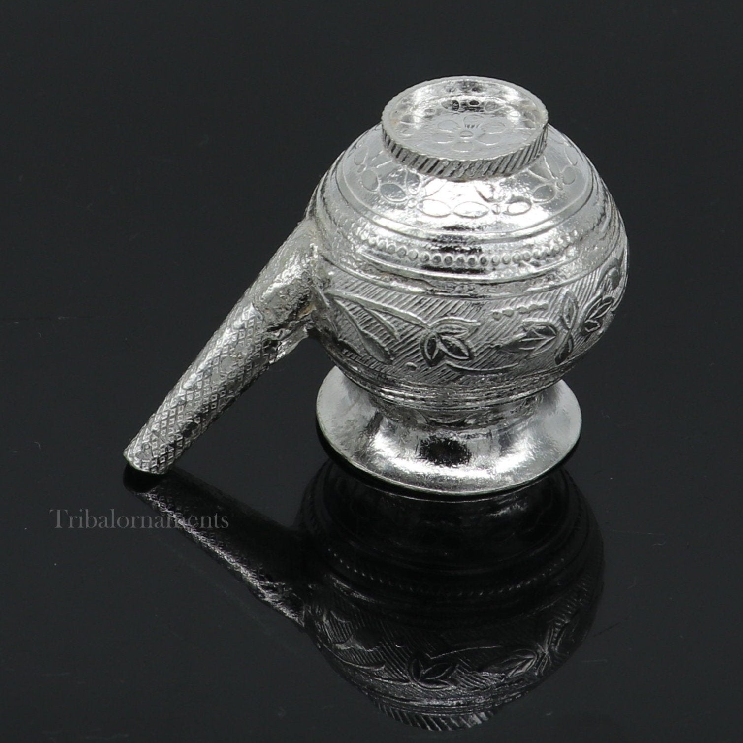 Solid sterling silver handmade plain small Kalash or pot, unique silver puja article, water or milk shiva Abhishek kalash pot india su536 - TRIBAL ORNAMENTS