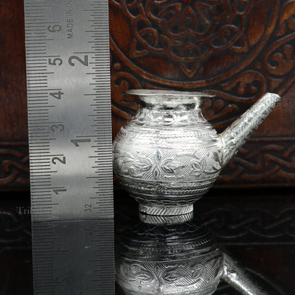 Solid sterling silver handmade plain small Kalash or pot, unique silver puja article, water or milk shiva Abhishek kalash pot india su536 - TRIBAL ORNAMENTS
