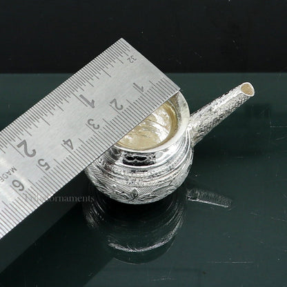 Solid sterling silver handmade plain small Kalash or pot, unique silver puja article, water or milk shiva Abhishek kalash pot india su536 - TRIBAL ORNAMENTS