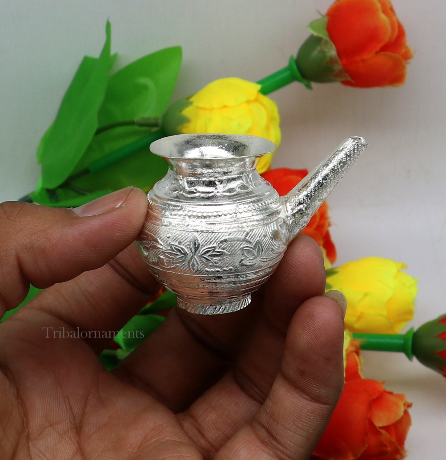 Solid sterling silver handmade plain small Kalash or pot, unique silver puja article, water or milk shiva Abhishek kalash pot india su536 - TRIBAL ORNAMENTS