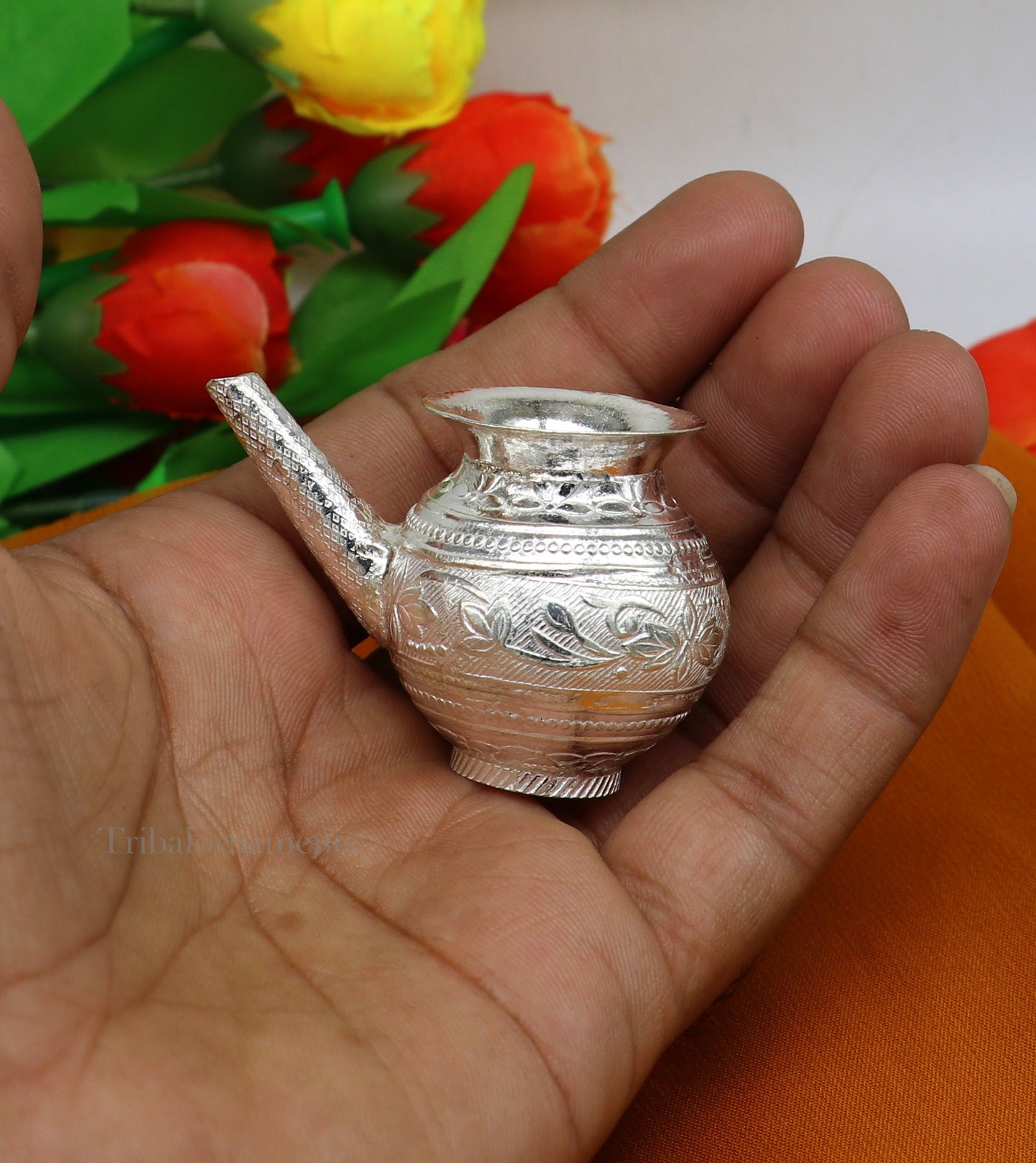 Solid sterling silver handmade plain small Kalash or pot, unique silver puja article, water or milk shiva Abhishek kalash pot india su536 - TRIBAL ORNAMENTS