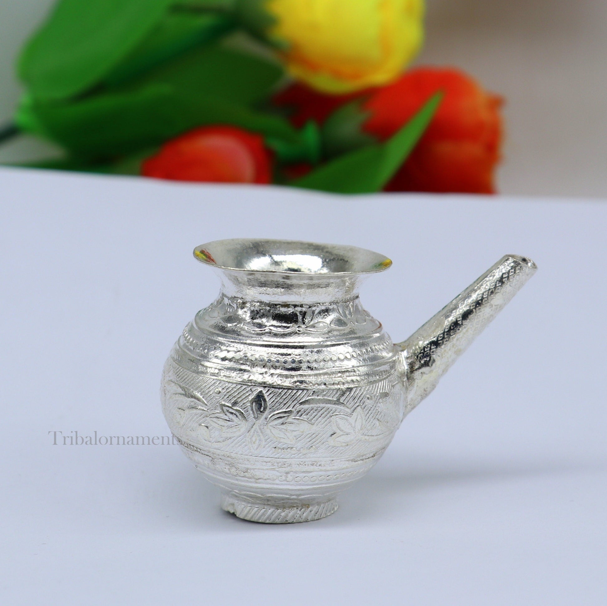Solid sterling silver handmade plain small Kalash or pot, unique silver puja article, water or milk shiva Abhishek kalash pot india su536 - TRIBAL ORNAMENTS