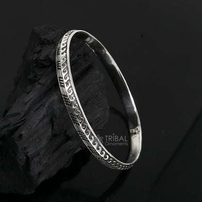 925 sterling silver Punjabis shikha unisex kada bracelet by Tribal Ornaments, featuring intricate handmade designer silver bracelet design.