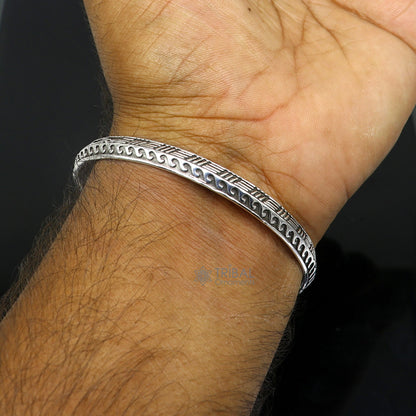 925 sterling silver Punjabis Shikha unisex Kada bracelet by Tribal Ornaments, showcasing intricate handmade designer silver jewelry.