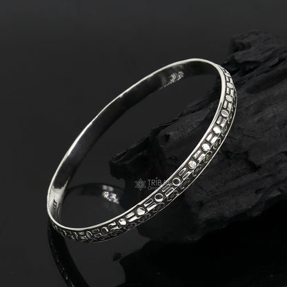 Sterling silver Punjabis shikha men's and women's kada bracelet, handcrafted tribal jewelry with intricate designer details.
