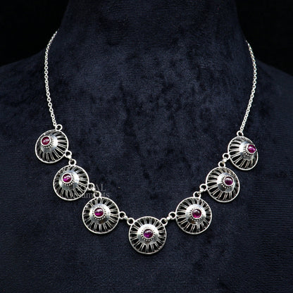 Sterling silver traditional stylish fit neck choker from TRIBAL ORNAMENTS, featuring intricate design perfect for belly dance accessories.