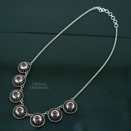 Sterling silver tribal choker necklace by TRIBAL ORNAMENTS featuring traditional handcrafted design for belly dance and stylish fit.