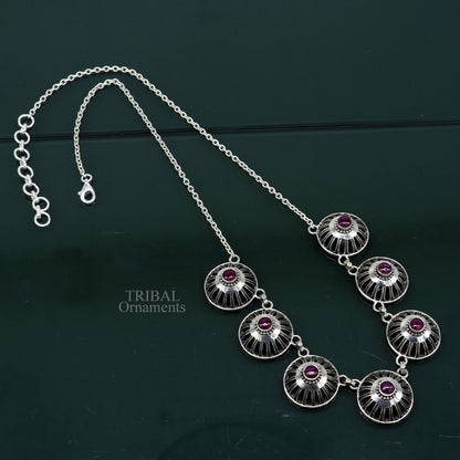 Sterling silver traditional stylish fit necklace choker with intricate tribal design, ideal for belly dance jewelry, by Tribal Ornaments.