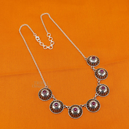 Sterling silver traditional stylish fit neck choker by TRIBAL ORNAMENTS, featuring intricate handmade design for belly dance jewelry.