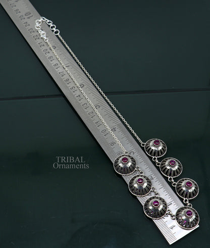 Sterling silver traditional stylish fit neck choker by TRIBAL ORNAMENTS, featuring intricate tribal design for belly dance attire.