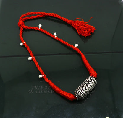 Sterling silver Rajasthani traditional necklace choker set with intricate designs, perfect for bridal or belly dance jewelry.