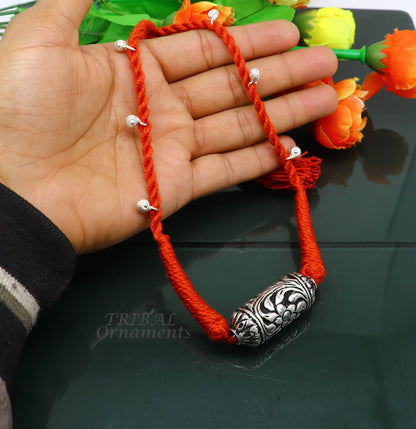 925 sterling silver Rajasthani traditional necklace choker set with intricate design, ideal for bridal or belly dance jewelry.
