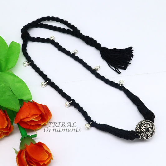 Sterling silver Rajasthani traditional stylish choker necklace by TRIBAL ORNAMENTS, with intricate craftsmanship and belly dance Guttapusalu design.