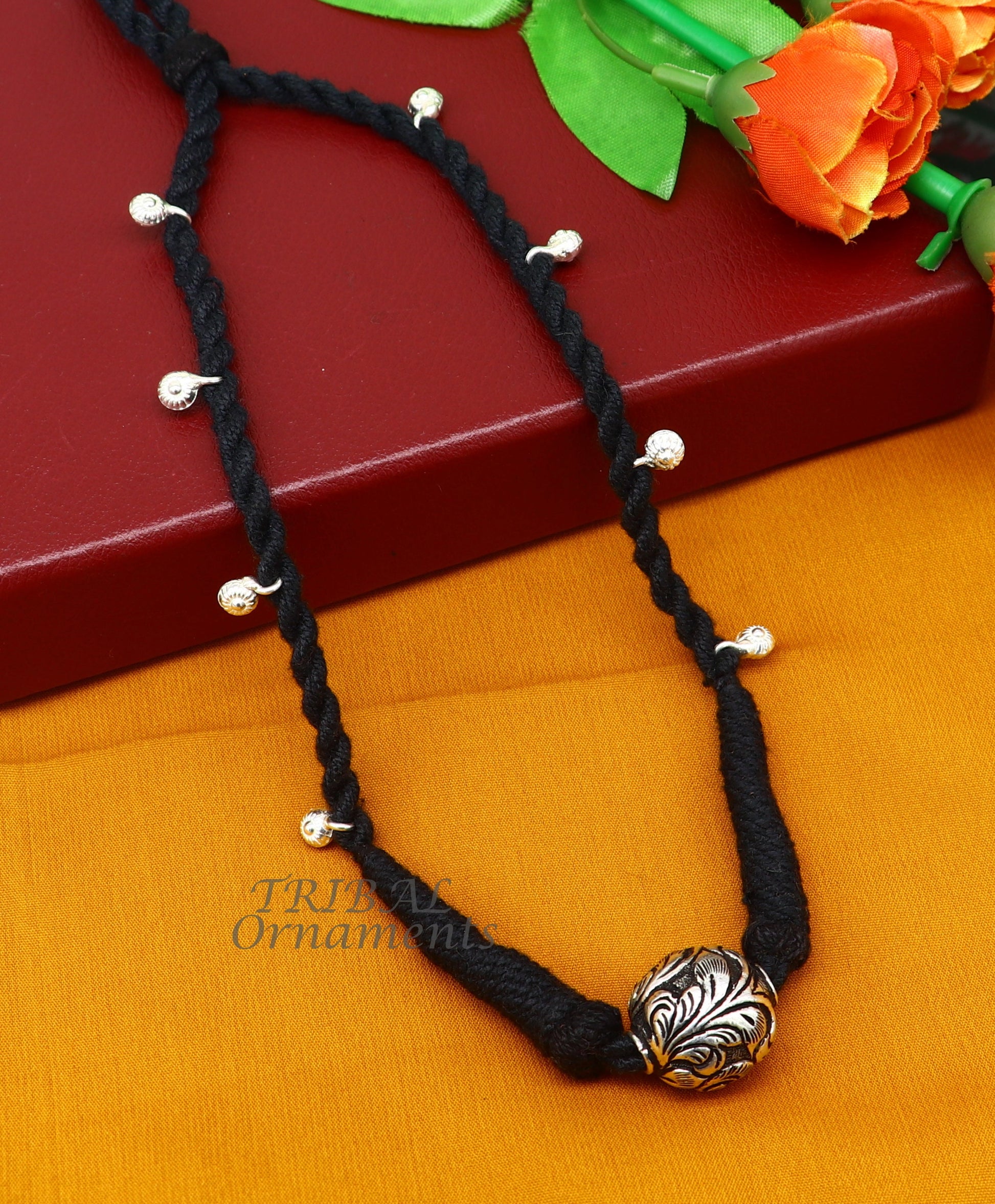 925 sterling silver Rajasthani traditional choker necklace by TRIBAL ORNAMENTS, featuring intricate design, ideal for brides and belly dance costumes.