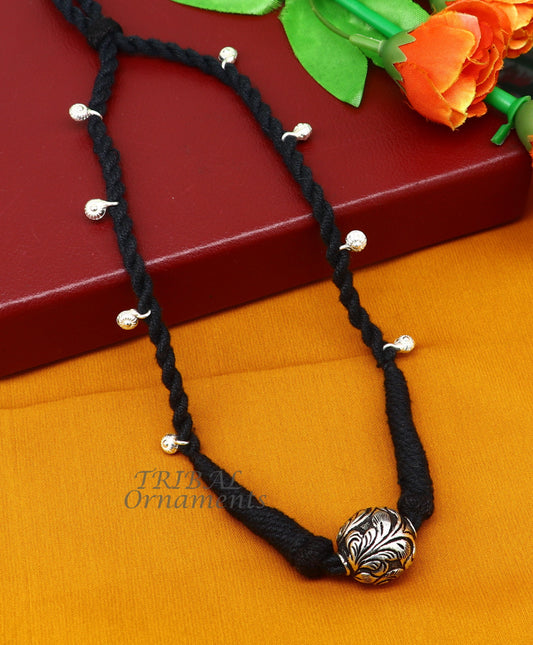 925 sterling silver Rajasthani traditional choker necklace by TRIBAL ORNAMENTS, featuring intricate design, ideal for brides and belly dance costumes.