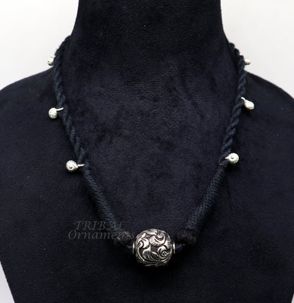 925 sterling silver Rajasthani traditional stylish choker necklace with intricate design, ideal for bridal or belly dance jewelry.