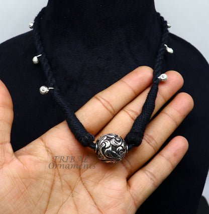 Sterling silver Rajasthani traditional stylish necklace choker with intricate design, ideal for belly dance or bridal gift set.
