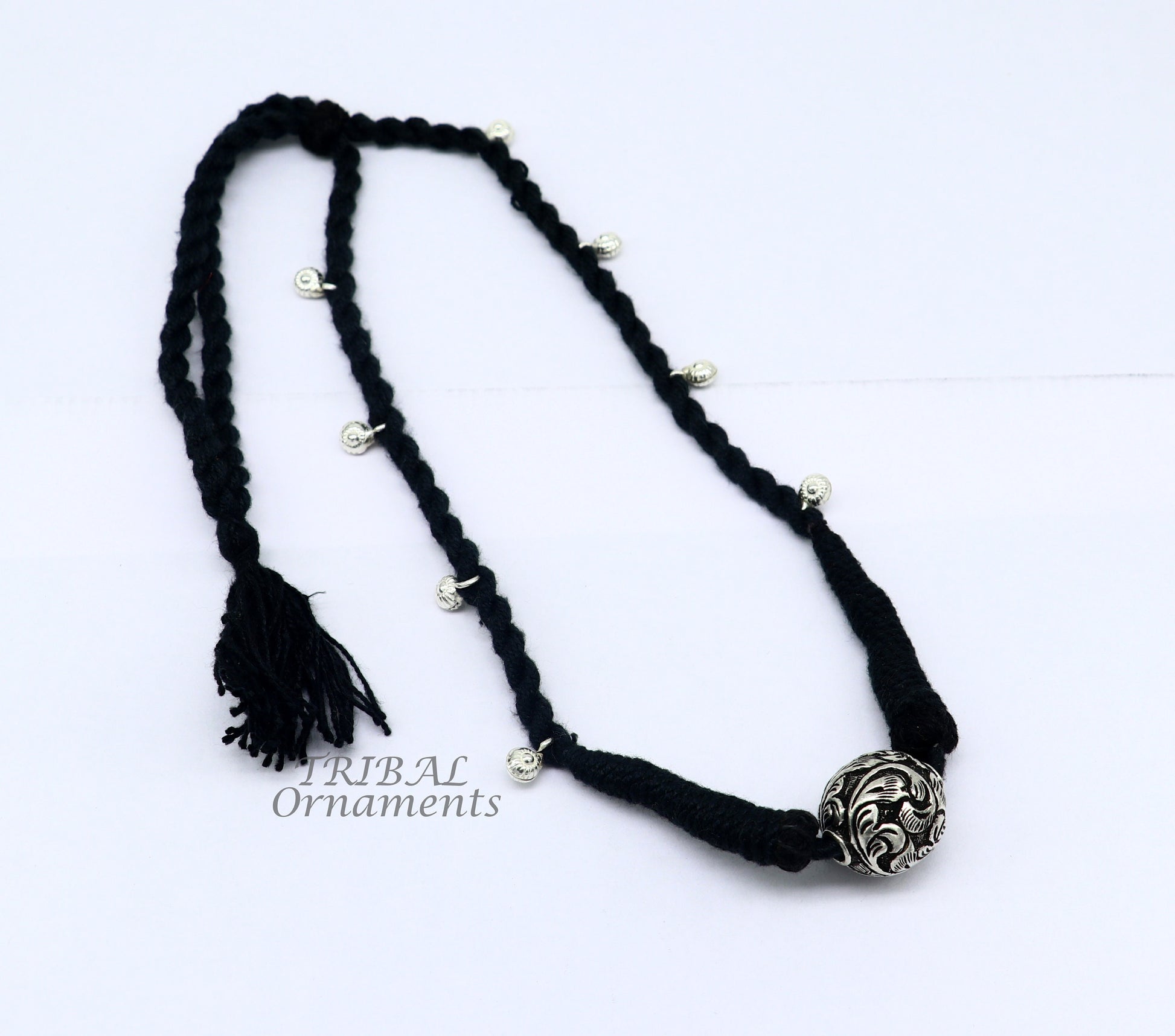 925 silver Rajasthani traditional choker necklace by TRIBAL ORNAMENTS, featuring intricate handcrafted belly dance Guttapusalu design.