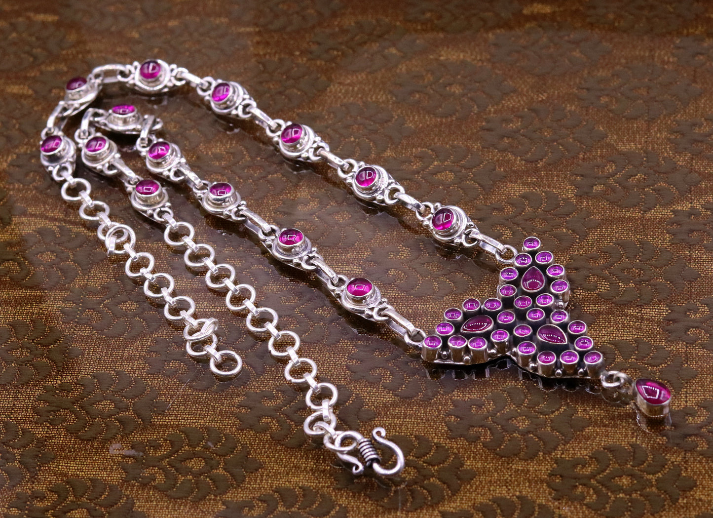 925 Sterling silver handmade red gemstone studded necklace charm necklace, excellent party belly dance pretty bridesmaid gift jewelry set106 - TRIBAL ORNAMENTS