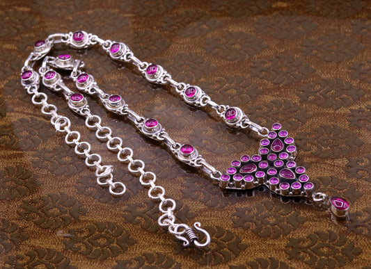 925 Sterling silver handmade red gemstone studded necklace charm necklace, excellent party belly dance pretty bridesmaid gift jewelry set106 - TRIBAL ORNAMENTS