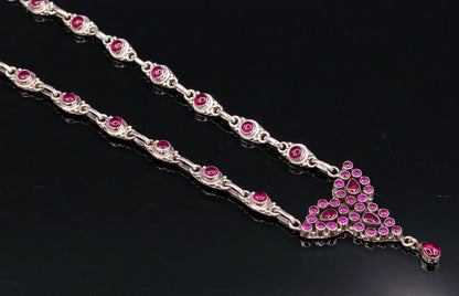 Elegant 925 sterling silver handmade necklace with red gemstones, featuring a charm for party, dance, or bridesmaid gift jewelry set.