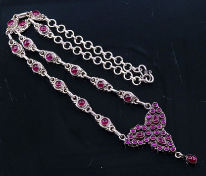 Sterling silver handmade necklace with red gemstone charms, perfect for parties, belly dance, or as a bridesmaid gift by TRIBAL ORNAMENTS.