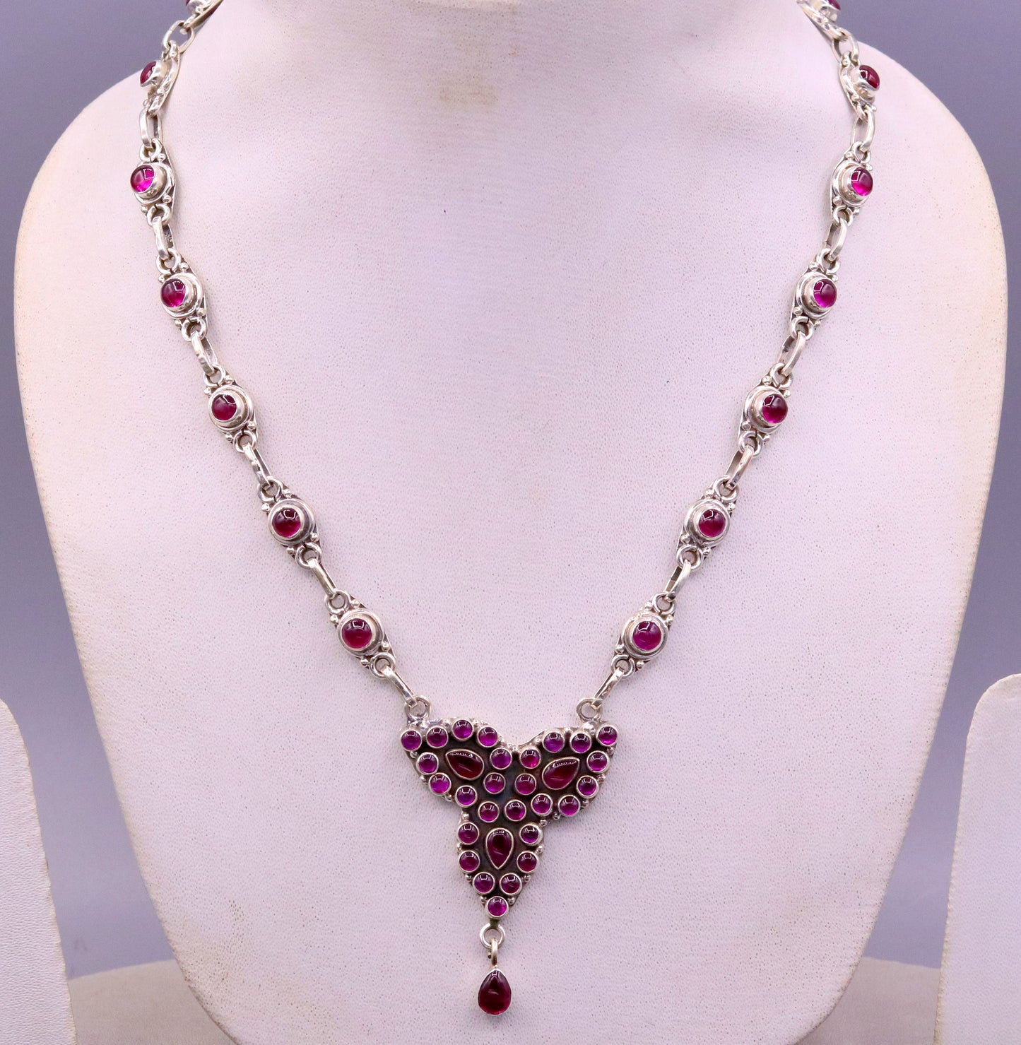 925 Sterling silver handmade red gemstone studded necklace charm necklace, excellent party belly dance pretty bridesmaid gift jewelry set106 - TRIBAL ORNAMENTS